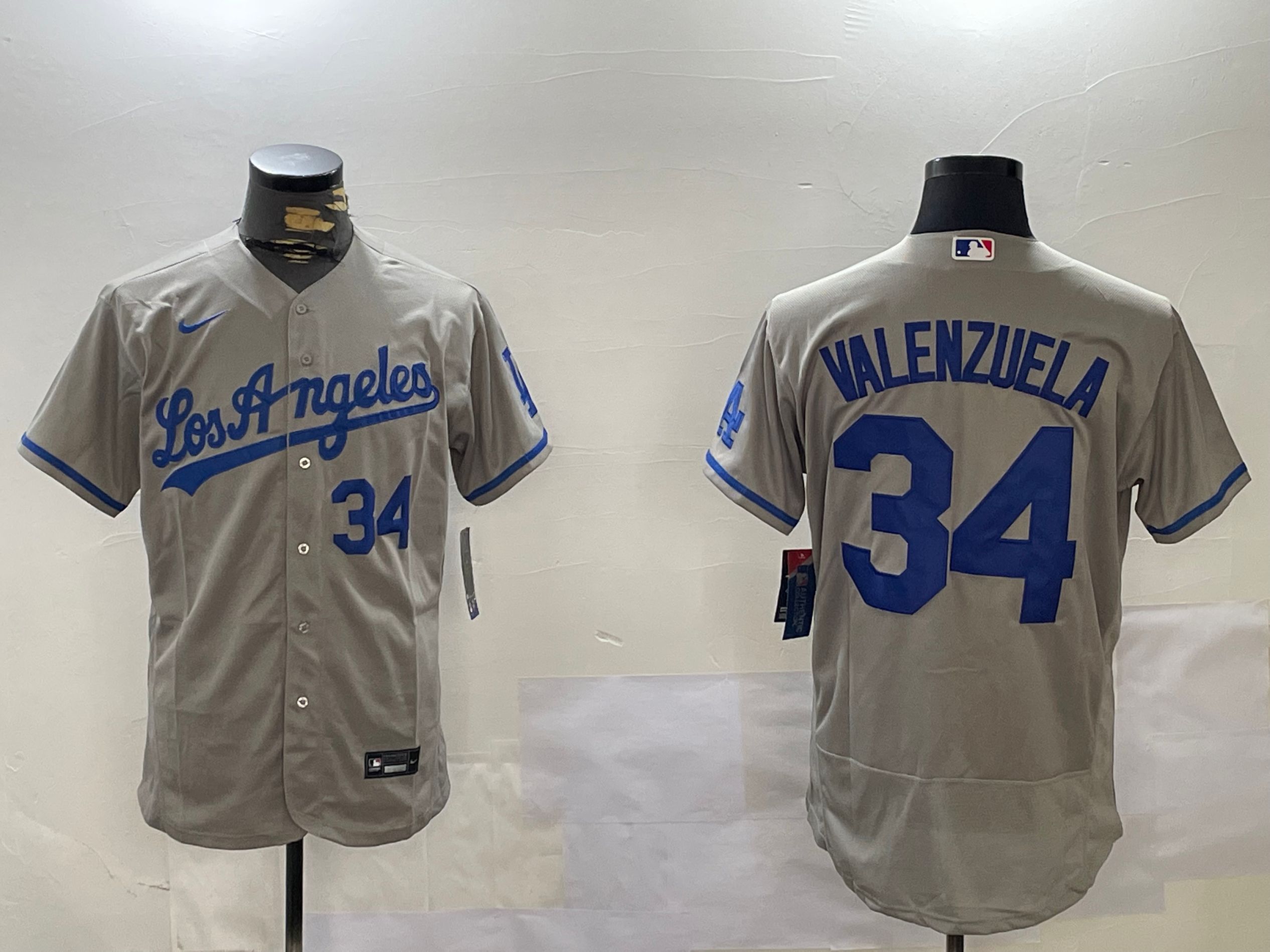 Men Los Angeles Dodgers #34 Valenzuela Grey Elite 2024 Nike MLB Jersey style 12164->los angeles dodgers->MLB Jersey